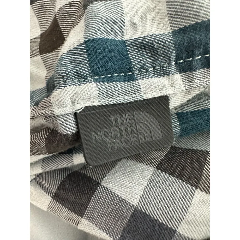The North Face‎ Mens Large Black/White/Green Check Plaid Long Sleeve Button Up